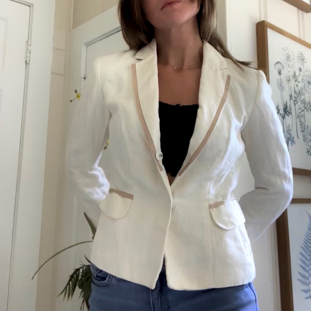 Banana Republic | Ivory Tan Trim Blazer Coat